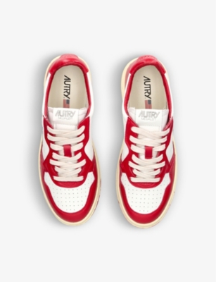 Shop Autry Men's White/red Medalist Two-tone Leather Low-top Trainers