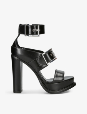 Alexander Mcqueen Platform Sandal With Buckles In Black And Silver In Black