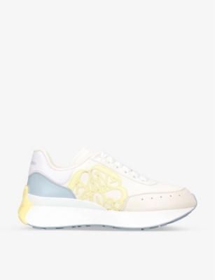 Alexander Mcqueen Calf Leather Sneakers With Floral Accents In White