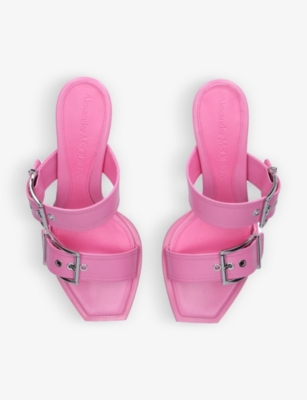 MCQUEEN: Buckle-embellished leather heeled mules