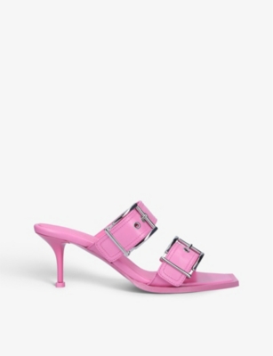 Alexander Mcqueen Womens Pink Buckle-embellished Leather Heeled Mules