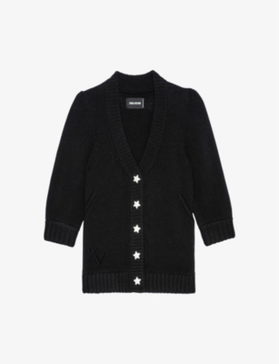 Zadig & Voltaire Betsy Star Button Three-quarter Sleeve Cashmere Cardigan In Noir