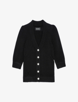 Shop Zadig & Voltaire Zadig&voltaire Women's Noir Betsy Star-button V-neck Cashmere Cardigan