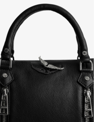 Zadig & Voltaire Sunny Medium Grained Leather Bowling Bag In Noir