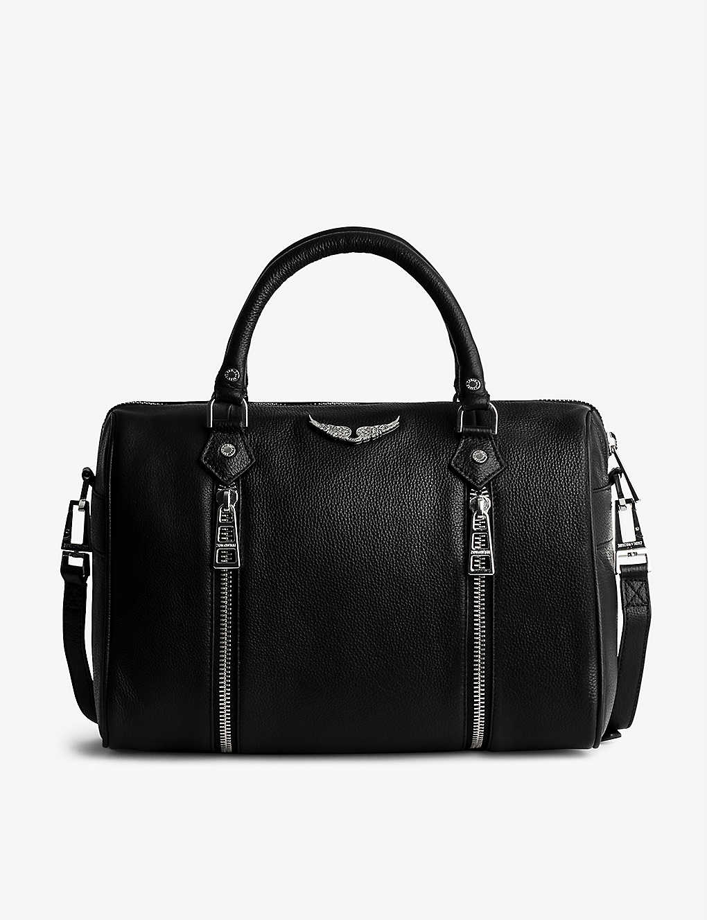 Zadig & Voltaire Sunny Medium Grained Leather Bowling Bag In Noir