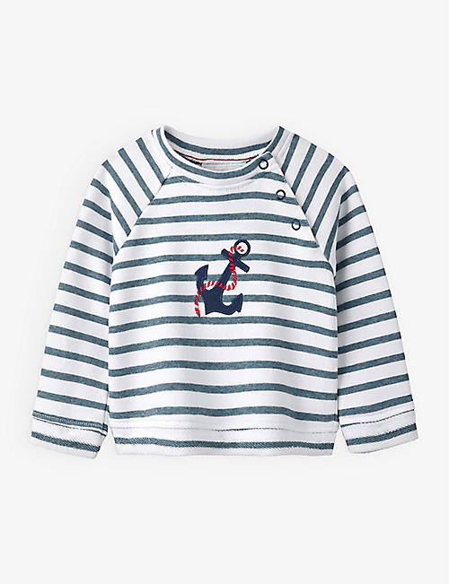 THE LITTLE WHITE COMPANY: Anchor stripe cotton jumper 0-18 months