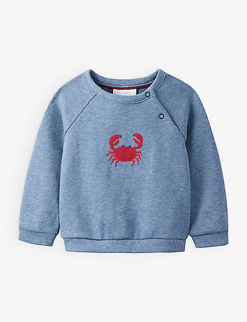 THE LITTLE WHITE COMPANY: Crab-embroidered cotton sweatshirt 0-18 months