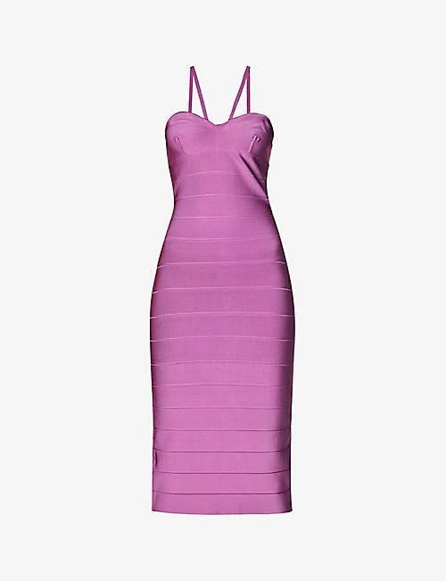 HERVE LEGER: Icon sweetheart-neckline recycled rayon-blend midi dress