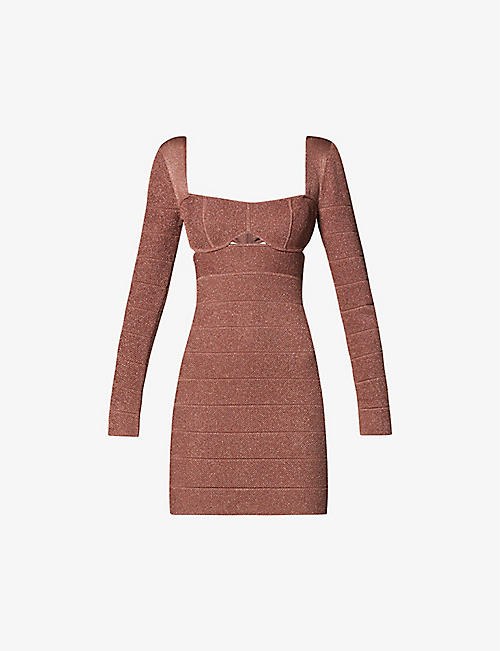 HERVE LEGER: Cut-out slim-fit recycled rayon-blend mini dress