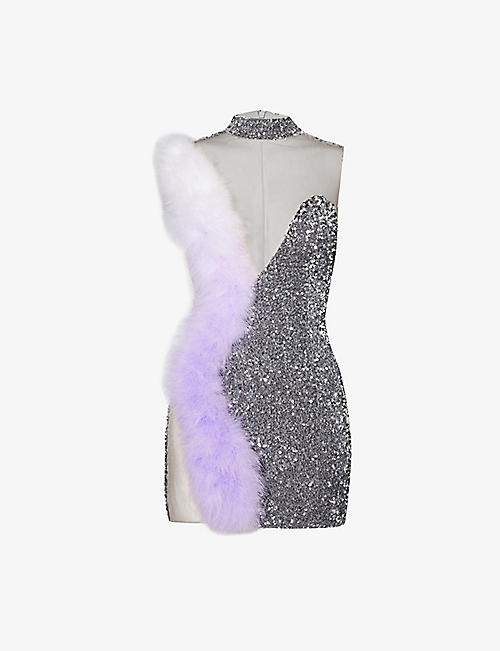 GERMANIER: Faux-fur recycled-polyester mini dress