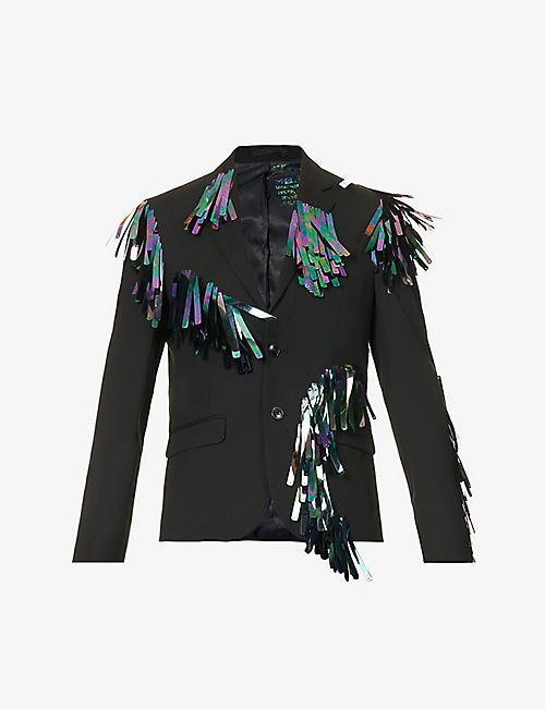 GERMANIER: Tassel-embellished upcycled stretch-woven blazer