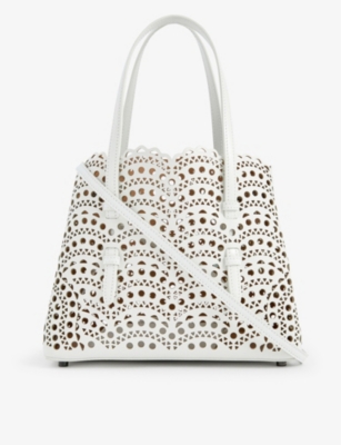 Alaïa Alaia White Mina Laser-cut Leather Top-handle Bag In White