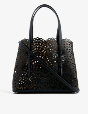 Alaïa Alaia Black Mina Wave 25 Laser-cut Leather Top-handle Bag