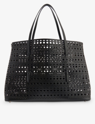 Alaïa Alaia Noir Mina 50 Laser-cut Leather Top-handle Bag | ModeSens