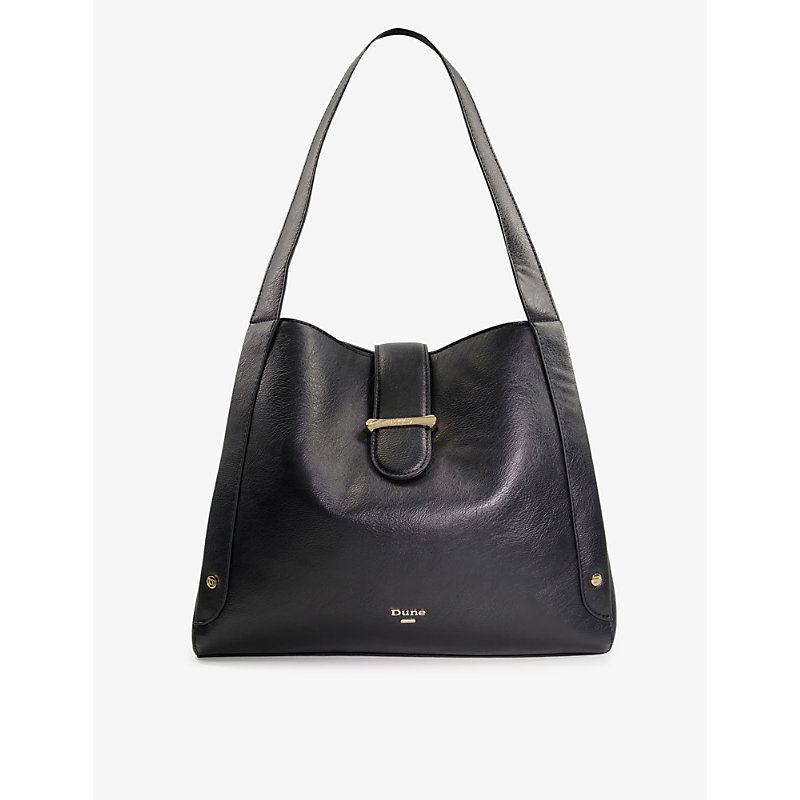 Dune Dixen Slouchy Logo-embellished Faux-leather Tote Bag In Black-synthetic Recycled