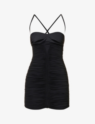 Mugler Ruched Thigh-length Fitted Dress In Black Black