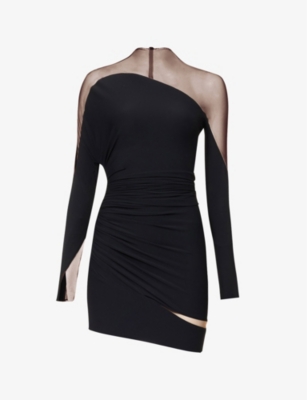 Mugler Sheer-panelled Mini Dress In Black Nude 02