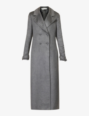 Gabriela Hearst Houstt Double-breasted Brushed-silk Coat In Dark Grey Melange