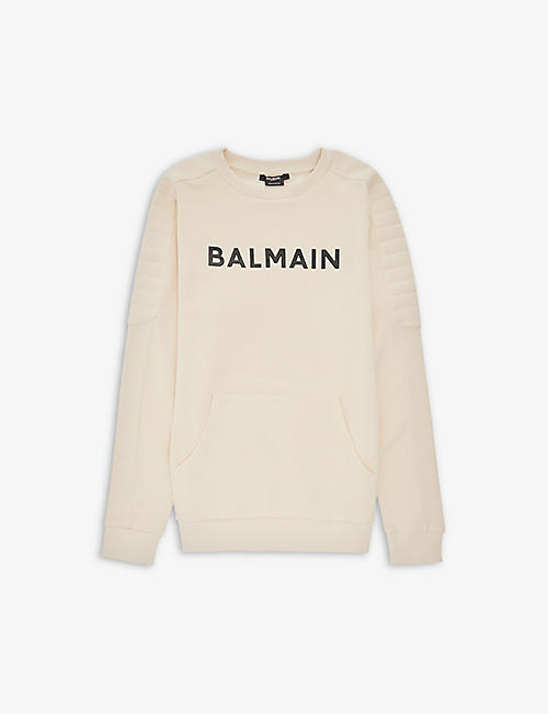 BALMAIN: Logo-appliqué cotton-jersey sweatshirt 10-14 years