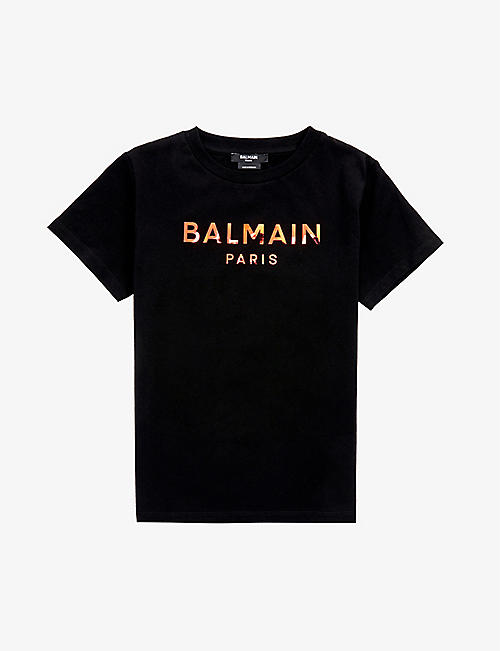 BALMAIN: Holographic logo-print cotton-jersey T-shirt 4-14 years