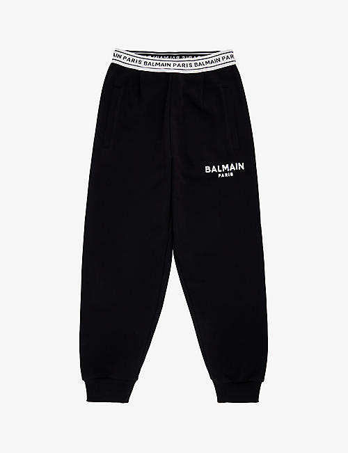 BALMAIN: Logo-print regular-fit cotton-jersey jogging bottoms 8-14 years