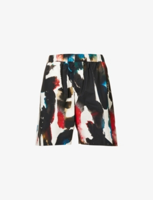 Alexander Mcqueen Cotton Bermuda Shorts With All-over Graffiti Acquerello Print In Mix Color