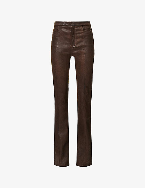 PAIGE: Naomi straight-leg mid-rise leather trousers