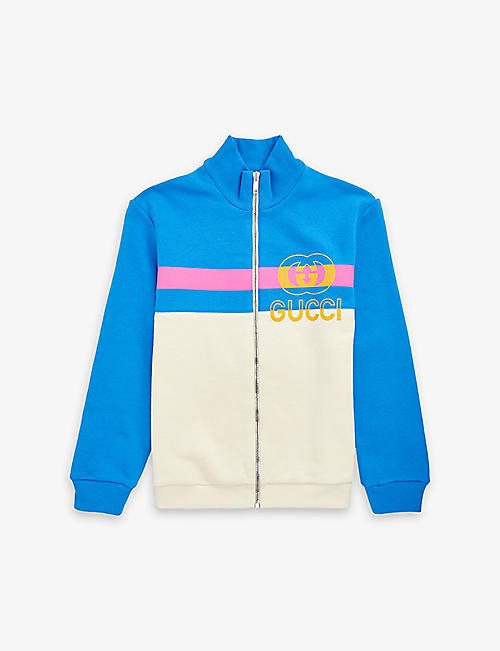 GUCCI: Logo-print colour-blocked cotton-jersey jacket 6-10 years