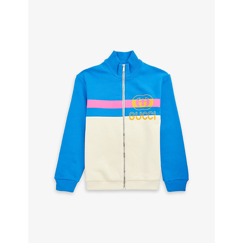 Gucci Kids' Logo-print Colour-blocked Cotton-jersey Jacket 6-10 Years In Sunkissed/mc