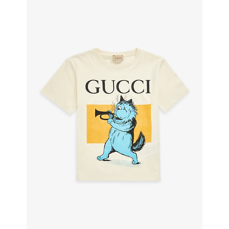 GUCCI GUCCI BOYS SUNKISSED/MC KIDS GRAPHIC LOGO-PRINT COTTON-JERSEY T-SHIRT 4-12 YEARS,62931572