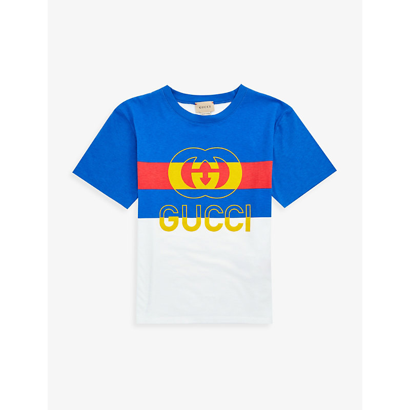 Gucci Kids' Logo Cotton Jersey T-shirt In Blu