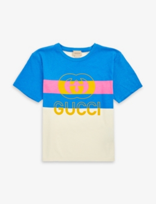 Kids' Colour-blocked Logo-print Cotton-jersey T-shirt 4-10 Years In  Sunkissed/mc