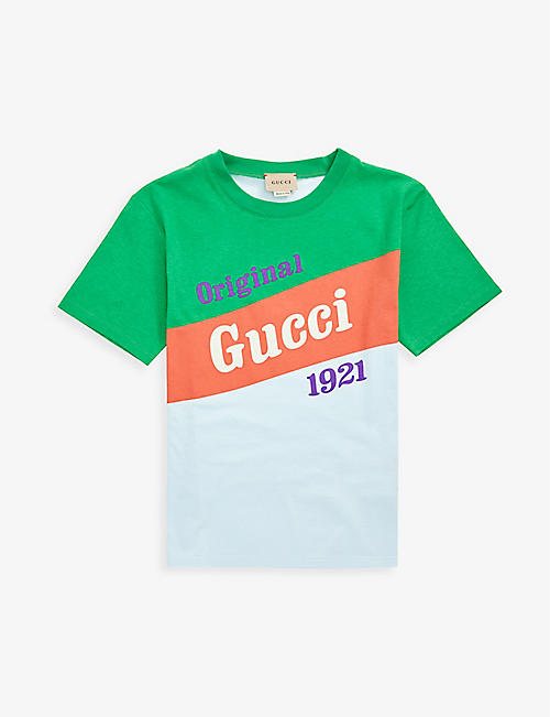 GUCCI: Colour-blocked logo-print cotton-jersey T-shirt 4-12 years
