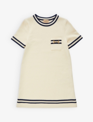 GUCCI: Striped-trim horsebit-embellished cotton dress 4-12 years