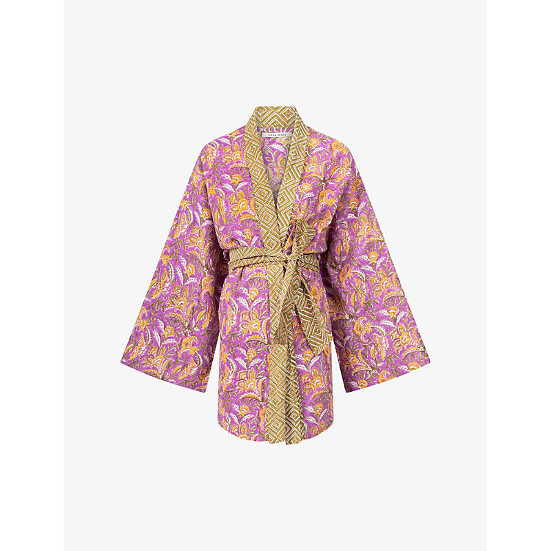 Anna + Nina Bed Of Flowers Motif-print Organic-cotton Kimono
