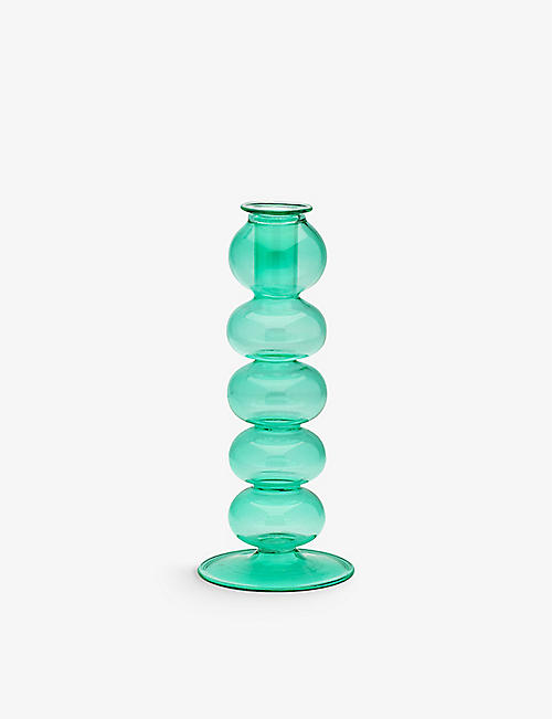 ANNA + NINA: Blue Lagoon glass candle holder 22cm
