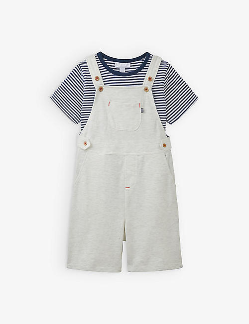 THE LITTLE WHITE COMPANY: Stripe cotton T-shirt and dungaree set 0-18 months