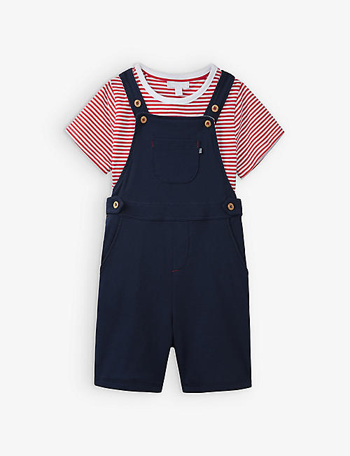 THE LITTLE WHITE COMPANY: Stripe T-shirt and dungaree set 0-18 months