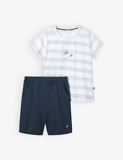 THE LITTLE WHITE COMPANY: Boat-motif cotton T-shirt and short set 0-18 months