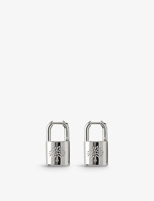 MULBERRY: Padlock brand-engraved silver-plated brass hoop earrings