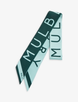 MULBERRY MULBERRY WOMEN'S MULBERRY GREEN GRAPHIC LOGO-EMBELLISHED RECYCLED-POLYESTER BAG SCARF,62976320
