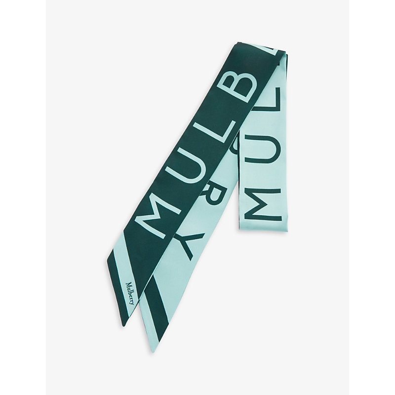 MULBERRY MULBERRY WOMEN'S MULBERRY GREEN GRAPHIC LOGO-EMBELLISHED RECYCLED-POLYESTER BAG SCARF,62976320