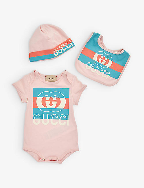 GUCCI: Stripe logo three-piece cotton-jersey gift set 0-9 months