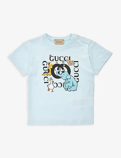 GUCCI: Animal logo cotton-jersey T-shirt 3-36 months