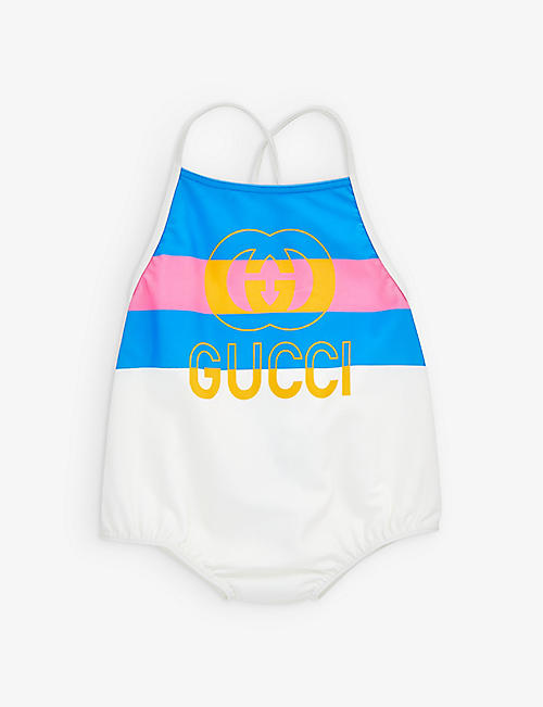 GUCCI: Logo-print striped swimsuit 12-36 months