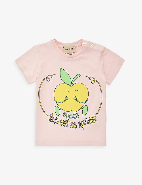GUCCI: Apple graphic cotton-jersey T-shirt 3-36 months
