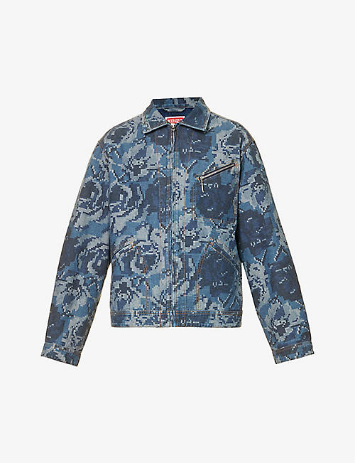 KENZO: Pixel graphic-print relaxed-fit denim jacket