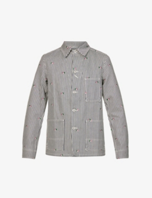Kenzo Rinse Striped Workwear Denim Jacket In Rinse Blue