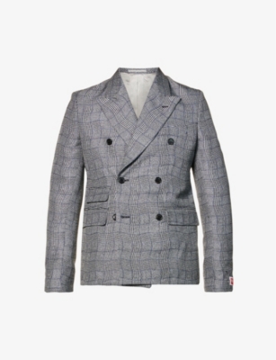 Kenzo Wavy Check Double-breasted Blazer In Black