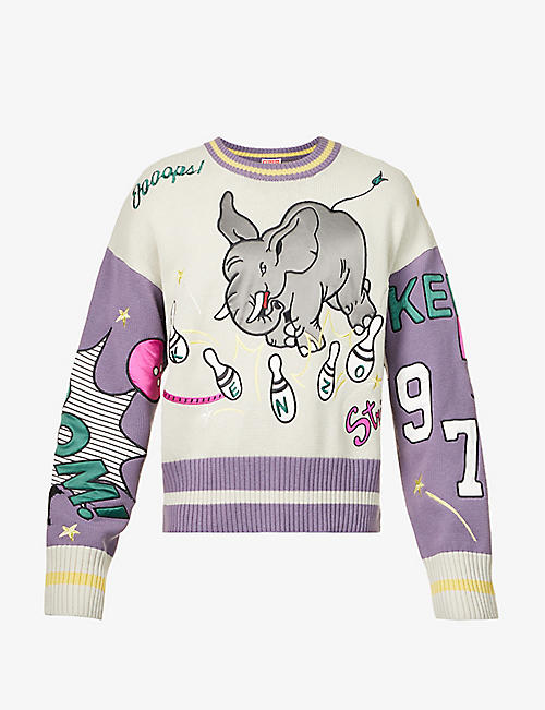 KENZO: Bowling Elephant wool and cotton-blend jumper